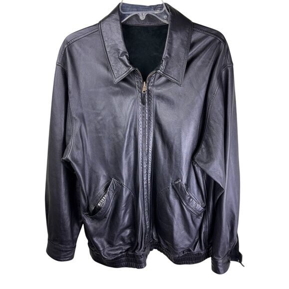 Missani Le Collezioni Jacket Mens Large Black Reversible Leather Suede Bomber